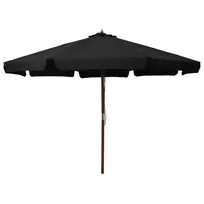 Lauko skėtis nuo saulės su mediniu stulpu, juodas, 330cm