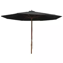 Lauko skėtis nuo saulės su mediniu stulpu, juodas, 350cm