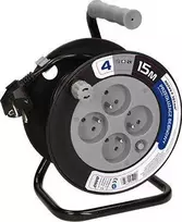 Orno Przedłużacz MINI prailginimo kabelio ritė, 4 lizdai 2P+Z, metalinis stovas, PVC H05VV-F 3x1mm?, ilgis 15m, pilka