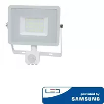 30W LED prožektorius V-TAC, 6400K (šaltai balta), su judesio davikliu, baltu korpusu, SAMSUNG LED chip