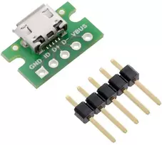MicroUSB B tipo 5 kontaktų jungtis maketavimo plokštei, Pololu 2586