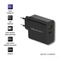 QOLTEC 51717 Įkroviklis 42W 5-20V 2.25-3A USB tipas C PD USB Juodas