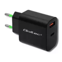 QOLTEC 51713 Charger 18W 5-12V 1.5-3A USB type C PD USB QC 3.0 Juodas