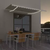 Rankiniu būdu ištraukiama markizė su LED, kreminė, 450x350cm