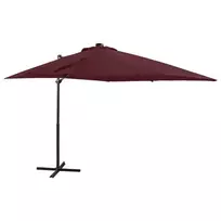 Gembinis skėtis su stulpu ir LED lemputėmis, raudonas, 250cm