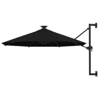 Prie sienos montuojamas sodo skėtis su LED, juodas, 300cm