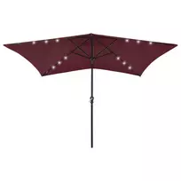 Skėtis nuo saulės su LED ir plieniniu stulpu, raudonas, 2x3m