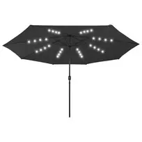Sodo skėtis nuo saulės su LED lemputėmis, juodas, 400cm