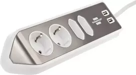 Brennenstuhl estilo kampinė maitinimo juosta 4 krypčių 2x apsauginių kontaktų lizdai, 2x Euro lizdai, įskaitant USB įkrovimo funkciją