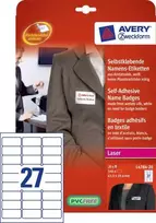 Etiketiniai vardų lipdukai Avery Zweckform, A4, 63,5x29,6mm, 27 etiketės lape, 20 lapų, baltos spalvos