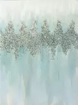 Eurofirany Šviesiai mėlynas rankomis tapytas paveikslas ant drobės su blizgučiais ir akmenėliais, 60x80 cm, modernus namų dekoras, elegantiška sienų dekoracija svetainei