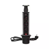 Orno Lizdas Baldų lizdas Ø6cm, ištraukiamas iš stalviršio, su spyna ir 1,8m laidu, 3x2P+Z, INOX