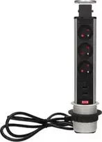 Orno Lizdas Baldų lizdas, ištraukiamas iš stalviršio, Ø6 cm, su USB įkrovikliu, spyna ir 1,8 m laidu, 3x2P+Z