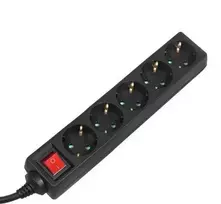 Listwa „Maclean“ ilgintuvas, 5 lizdų prailgintuvas su jungikliu, juodas, vokiško tipo, 3500 W, 5 m, MCE227G
