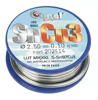 Cynel Spoiwo Litavimo užpildo metalas 97 % Sn, 3 % Cu, viela 2,5 mm, 100 g