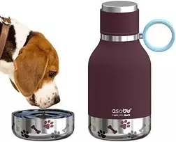 Asobu - Dog Bowl - nerūdijančio plieno butelis su šuns dubenėliu 1 litras bordo raudonos