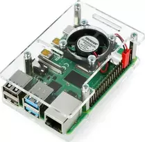 Gravlaser Raspberry Pi 4B/3B+/3B/2B dėklas, atidaromas, su ventiliatoriumi - skaidrus