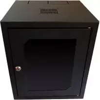 Sieninė spintelė 10" 6U, 300 mm gylio, nedaloma, stiklinės durys, juoda ALANTEC