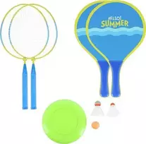 Badmintono rinkinys 3in1 Nils Junior NRZ053, 2 raketės + 2 paplūdimio raketės + šaudyklės + frizbi