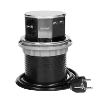 Orno Lizdas Baldinis lizdas Ø10cm, ištraukiamas iš stalviršio, su USB įkrovikliu ir 1,5m laidu, 3x2P+Z, 2xUSB, INOX, schuko