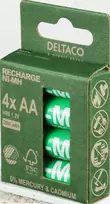 Įkraunamos AA baterijos DELTACO AA 2500mAh, pažymėtos "Nordic Swan" ekologiniu ženklu, 4 vnt. pakuotė / ULT-NH2500AA-4P