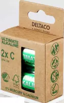 Ultimate Alkaline C baterijos DELTACO pažymėta „Nordic Swan“ ekologiniu ženklu, 2 vnt. pakuotė / ULT-LR14-2P