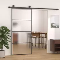 Stumdomos durys, juodos, 90x205cm, ESG stiklas ir aliuminis