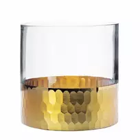 Lumarko Auksinio medaus stiklinė vaza su auksiniu korio dekoru, cilindro formos, aukštis - 12 cm