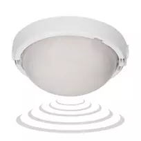 Sieninis šviestuvas Orno 8080T/MAT-TRIO/MS/PL, šviestuvas su mikrobangų judesio jutikliu, 75 W, E27, IP44, IK10, matinis polikarbonatas, kabelių sandarikliai