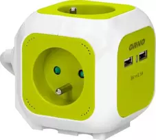 Orno Przedłużacz 4 krypčių prailgintuvas su 2 USB įkrovikliu, 1,4 m, žalias