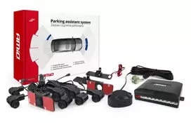 Parkavimo pagalbos sistema su garso signalu, 8 juodi jutikliai, vidinis montavimas 16,5 mm AMIO-02254