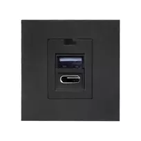 Orno NOEN USB x 2 - A + C tipo, dviejų prievadų modulinis 45x45 mm su USB įkrovikliu, 2.1A 5V DC, juodas