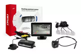 Amio Parkavimo pagalbos sistema TFT01 4,3" su HD-310 kamera, 4 sidabro spalvos jutikliai