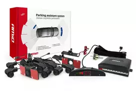 Parkavimo pagalbos sistema LED, 8 juodi jutikliai, vidinis montavimas 16,5 mm AMIO-02256