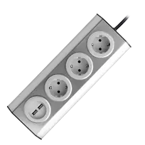 Orno Lizdas Baldai, virtuvės lizdas su USB įkrovikliu, tvirtinamas „Velcro“ juosta su 1,5 m laidu - 3x2P+Z schuko, 2xUSB, INOX su 1,5 m laidu.