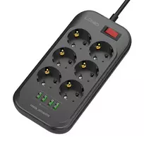 Ilgintuvas su 6 AC lizdais 4x USB LDNIO 2m - juoda