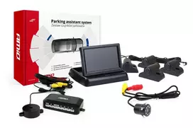 Amio Parkavimo pagalbos sistema TFT02 4,3" su HD-307-IR kamera, 4 sidabro spalvos jutikliai