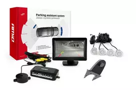 Amio Parkavimo pagalbos sistema TFT01 4,3" su HD-502-IR kamera, 4 sidabro spalvos jutikliai