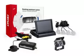 Amio Parkavimo pagalbos sistema TFT02 4,3" su HD-501-IR kamera, 4 sidabro spalvos jutikliai