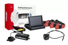 Amio Parkavimo pagalbos sistema 4,3 TFT02 su FLIP-UP CAM-310 kamera, 4 juodi jutikliai, vidinis montavimas 16,5 mm