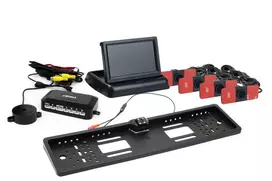 Amio Parkavimo pagalbos sistema TFT02 4,3" su HD-402-LED kamera, 4 juodi jutikliai, vidinis montavimas
