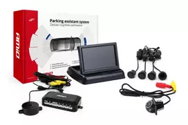 Amio Parkavimo pagalbos sistema 4,3 TFT02 su FLIP-UP CAM-305 LED kamera, 4 juodi jutikliai GOLD 18 mm