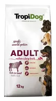TROPIDOG Premium Adult Medium & Large jautiena su ryžiais - sausas šunų maistas - 12 kg