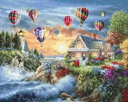 luca S Petit Point Rinkinys "Balionai virš Saulėlydžio Įlankos" SG614