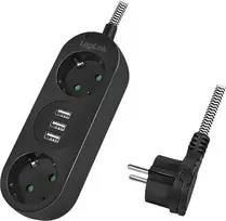 LogiLink 2 gniazda | 3x USB-A | tekstylny oplot kabla juoda 1.5m