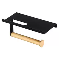 Bamboo Juodas metalinis tualetinio popieriaus ir mobiliojo telefono laikiklis su bambuko koteliu 18x10x7,5 cm spalvota dėžutė