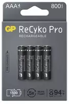 GP Baterija GP Baterija (AAA) Įkraunama RECYKO+ Pro NIMH R03, GPRHCH83B205, (4 baterijos / lizdinė plokštelė), 800 mAh