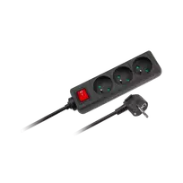 Juodas Rebel ilgintuvas su jungikliu 3 lizdai - 5m (1.5mm)