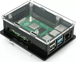 Gravlaser Dėklas Raspberry Pi 4B dėžei V2, skirtas DIN bėgiui - juodas-skaidrus