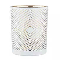 Baltas stiklinis žvakidės formos žiedas su auksiniu vidumi 10x12,5 cm, geometrinis dekoras